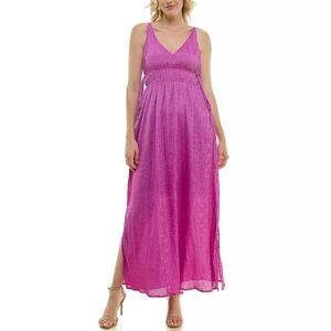 NWT Womens XL Orchid Textured Maxi Dress Elastic Waist Pockets Sheer Bottom Gown